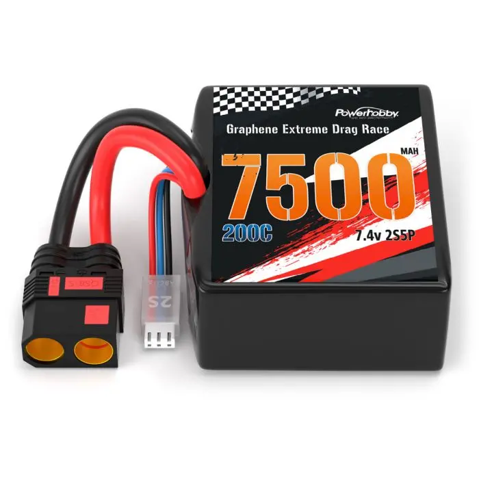 Power Hobby - Graphene 2S 7500Mah 200C Drag Lipo Battery 2S5p W/8Awg Wire Qs8 Plug 2