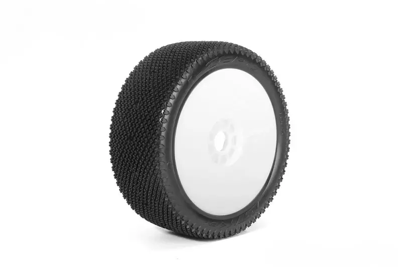 Power Hobby - J-Zero 1/8 Buggy Mounted Tires, White Dish Wheels (2), Super Soft 1