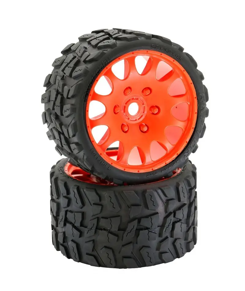 Power Hobby - Raptor Belted Monster Truck Tires / Wheels W 17Mm Hex (2) Sport-Orange 1