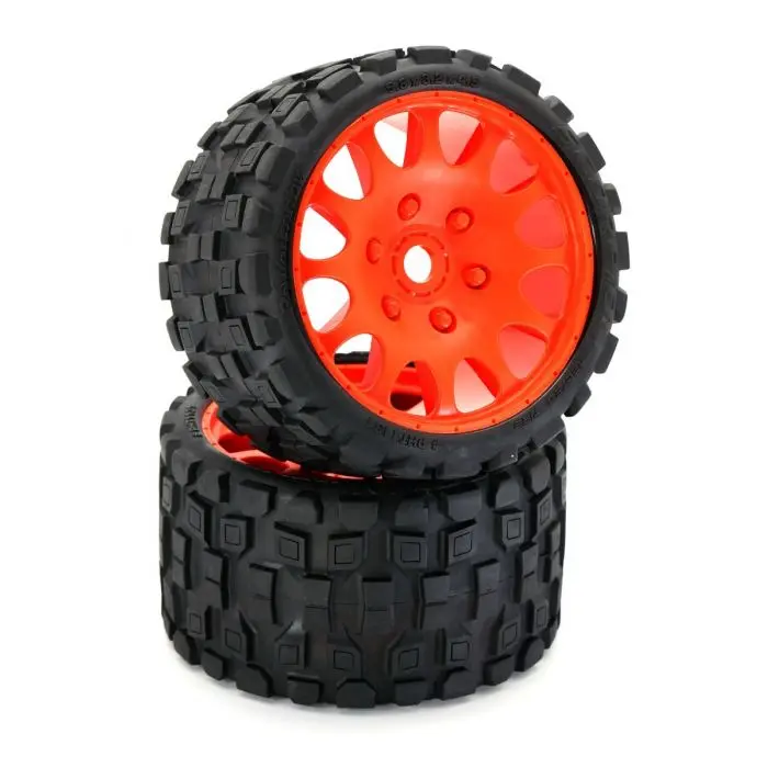 Power Hobby - Scorpion Belted Monster Truck Tires / Wheels W 17Mm Hex (2) Sport-Orange 1