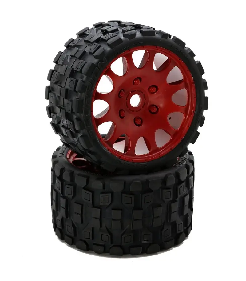 Power Hobby - Scorpion Belted Monster Truck Tires / Wheels W 17Mm Hex (2) Sport-Red 1