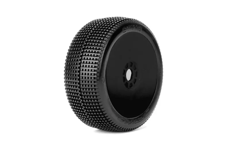 Power Hobby - Sting 1/8 Buggy Mounted Tires Black Wheels (2) Medium Soft 1