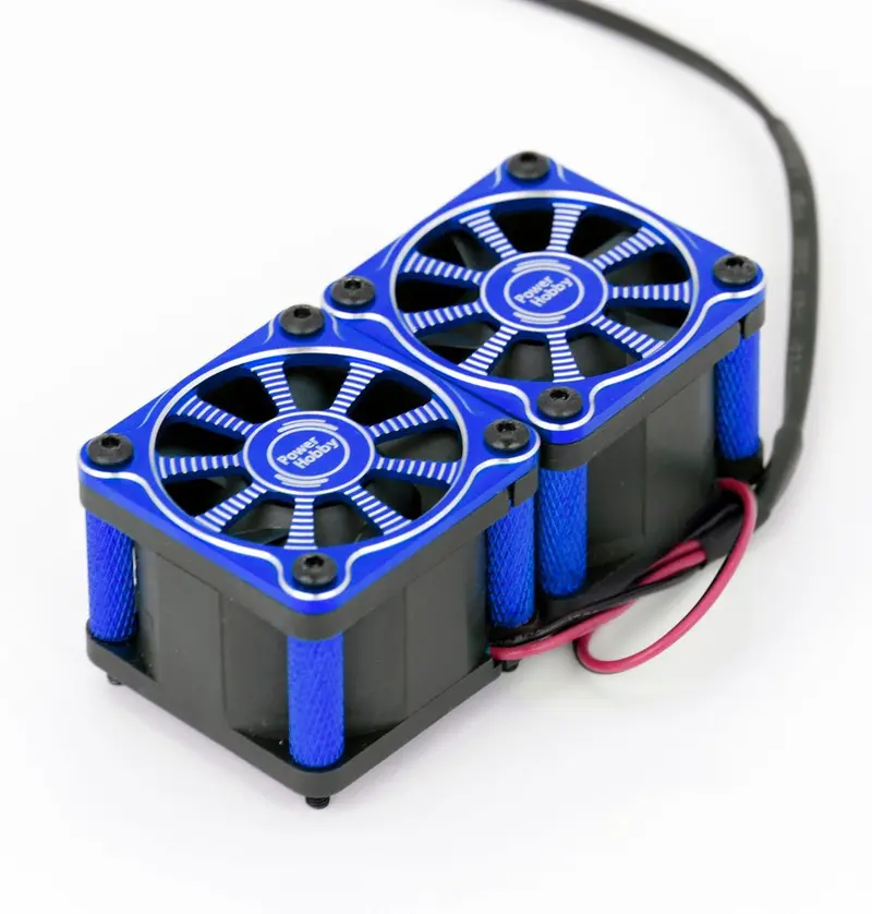 Power Hobby - Twister Twin / Dual 40Mm 1/8 1/5 Motor Aluminum Cooling Fan - Blue 1