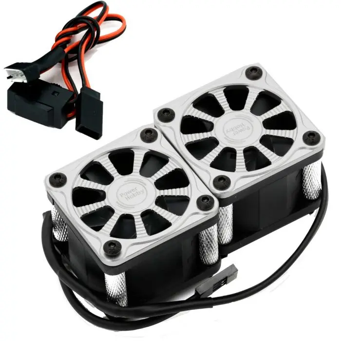 Power Hobby - Twister Twin / Dual 40Mm 1/8 1/5 Motor Aluminum Cooling Fan - Silver 1