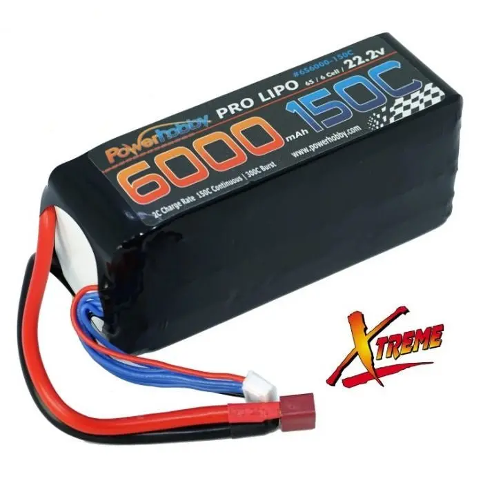 Power Hobby - Xtreme 6S 22.2V 6000Mah 150-300C Lipo Battery, W/ Xt90 Plug 1