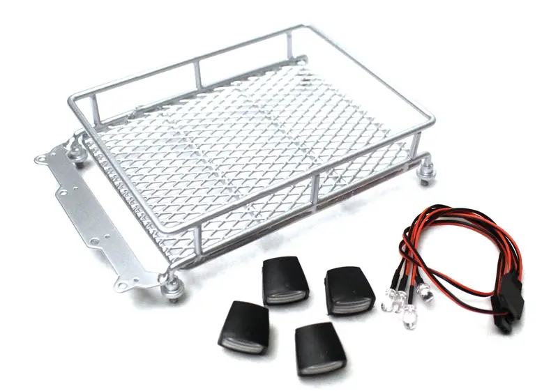 Racers Edge - 1/10 Scaler Metal Mesh Roof Rack, Oval Lights - Silver 1