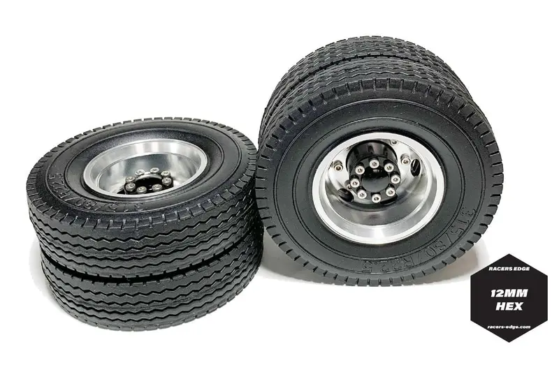 Racers Edge - 1/14 Semi Truck Rear Wheels And Tires, Mounted, 1 Pair 1