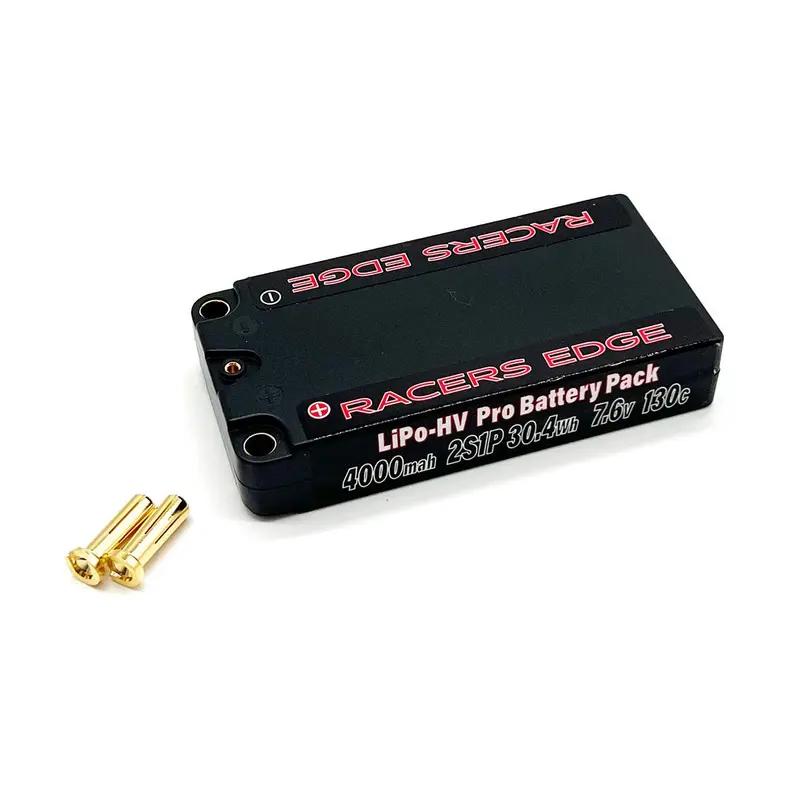 Racers Edge - 4000Mah 2S 7.6V 130C Lcg Shorty Hard Case Lipo Battery Pack With 5Mm Bullet Plug 1