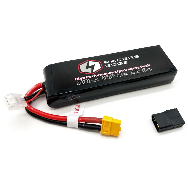 Racers Edge - 5000Mah 2S 7.4V 60C Soft Pack Lipo Battery, Xt60 Plug With Trx Adapter 1
