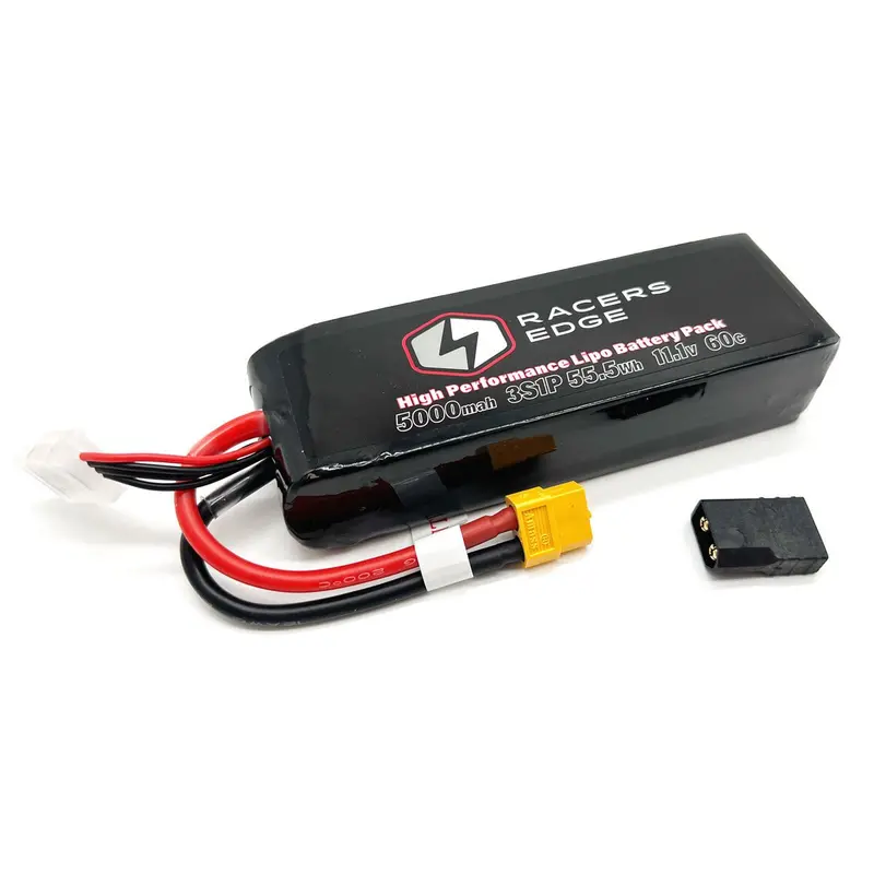 Racers Edge - 5000Mah 3S 11.1V 60C Soft Pack Lipo Battery, Xt60 Plug With Trx Adapter 1