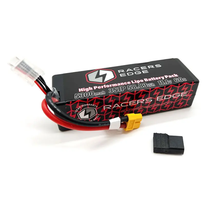 Racers Edge - 5300Mah 3S 11.1V 60C Hard Case Lipo Battery, Xt60 Connector With Trx Adapter 1