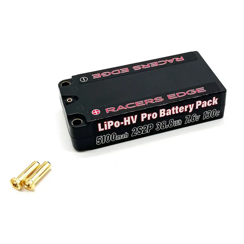 Racers Edge - Roar Approved - 5100Mah 2S 7.6V 130C Shorty Hard Case Lipo Battery Pack With 5Mm Bullet Plug 1