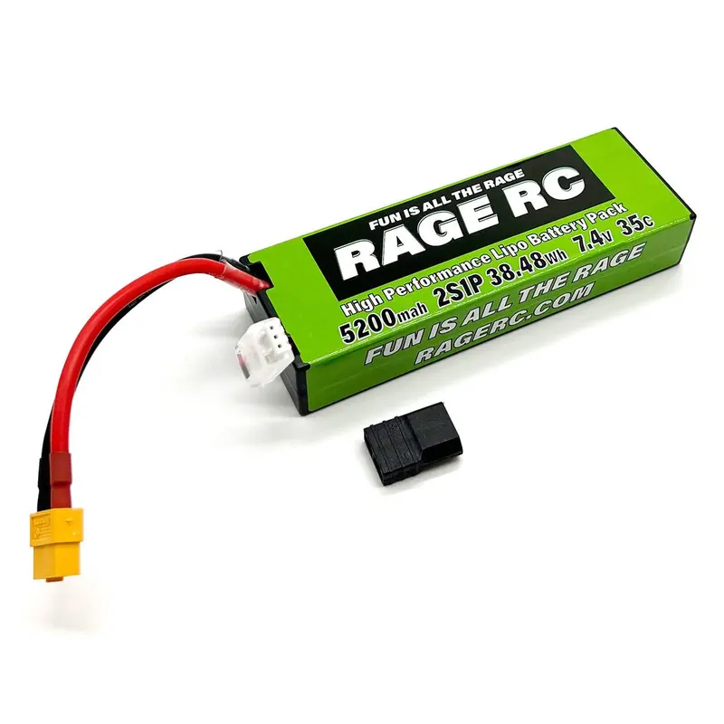 Rage R/C - 5200Mah 2S 7.4V 35C Hard Case Lipo Battery With Xt60 Connector & Trx Adapter 1