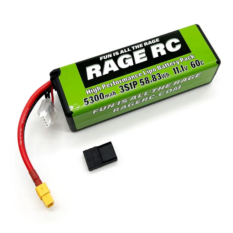 Rage R/C - 5300Mah 3S 11.1V 60C Hard Case Lipo Battery With Xt60 Connector & Trx Adapter 1