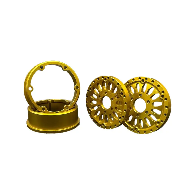 Reef's Rc - 1.9 Gold "Shield" Aluminum Beadlock Wheels W/Hubs (2) 1