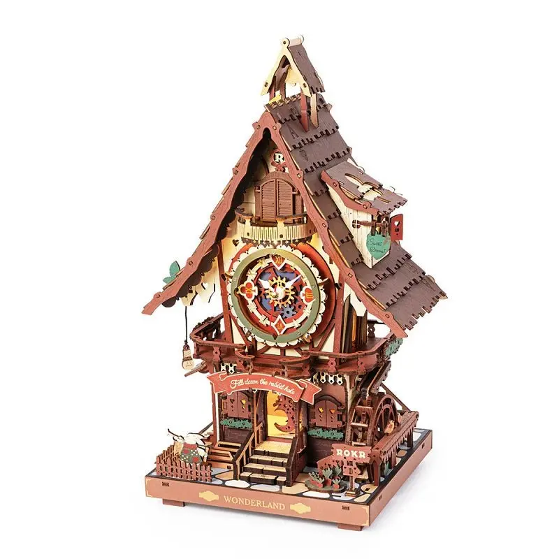 Robotime - Cuckoo Clock, Stained Wood, Mechanical 3D Wooden Puzzle 1