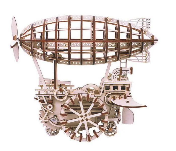 Robotime - Mechanical Wood Models; Airship Air Vehicle - With Wind-Up Spring 1