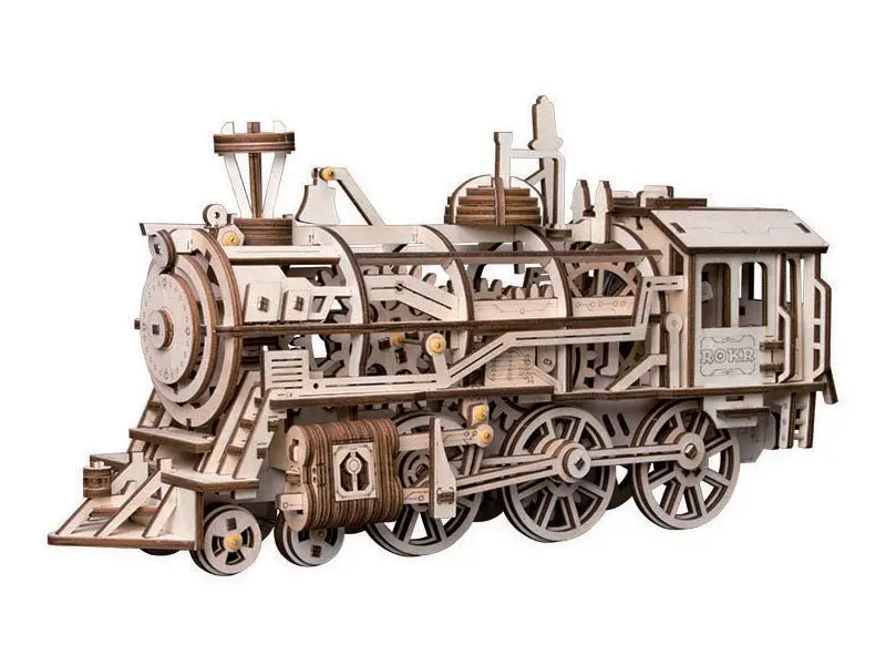 Robotime - Mechanical Wood Models; Steam Locomotive - With Wind-Up Spring 1