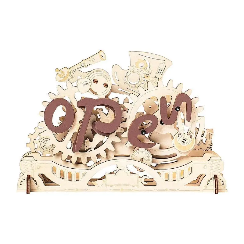Robotime - Open Closed Sign, 3D Wooden Puzzle - Mechanical Wood Models 1