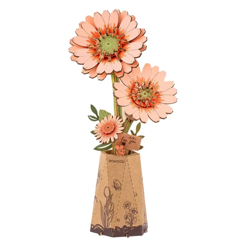 Robotime - Orange Gerbera Daisy Diy Wooden Flower 1