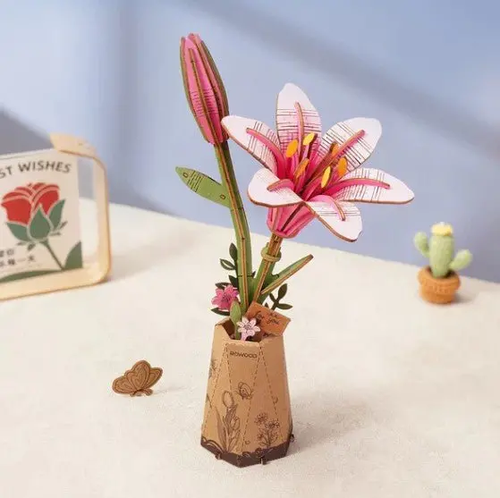 Robotime - Pink Lily - Wood Bloom Craft 1