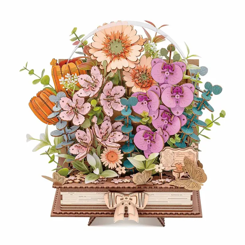 Robotime - Wooden Blooming Book Diy Flower Bouquet 3D Puzzle 1