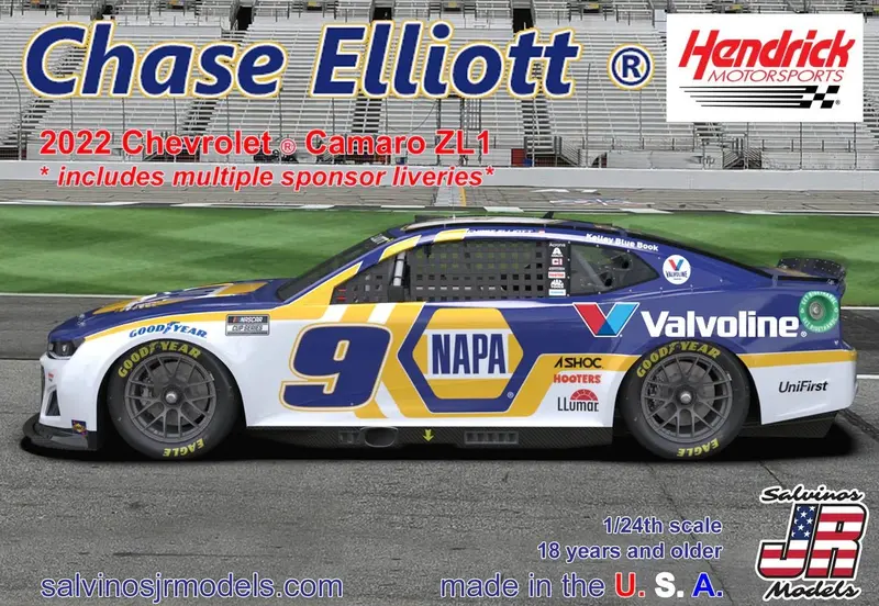 Salvinos Jr Models - 1/24 Scale Hendrick Motorsports Chase Elliott 2022 Camaro-Multiple Liveries Model Kit 1