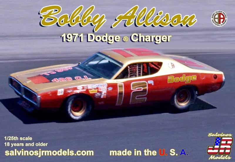Salvinos Jr Models - 1/25 Bobby Allison 1971 Dodge Charger Flathood Plastic Model Car Kit 1