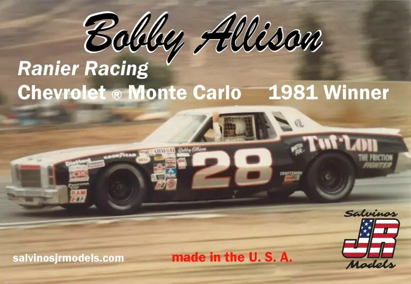 Salvinos Jr Models - 1/25 Bobby Allison #28 Ranier Racing Chevy Monte Carlo 1981 Winner Plastic Model Car Kit 1