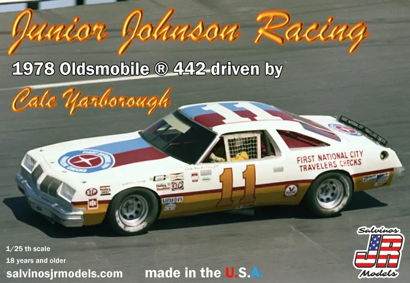 Salvinos Jr Models - 1/25 Junior Johnson Racing 1978 Oldsmobile 442, Driven By Cale Yarborough Plastic Model Car Kit 1