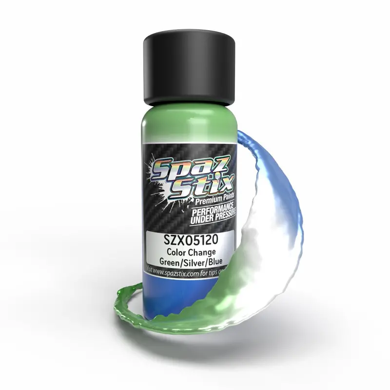 Spaz Stix - Color Change Airbrush Paint, Green/Silver/Blue, 2Oz Bottle 1