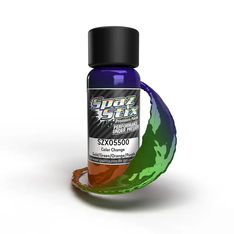 Spaz Stix - Color Change Airbrush Ready Paint, Gold/Green/Orange/Purple, 2Oz Bottle 1