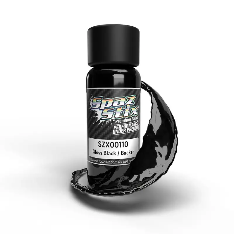 Spaz Stix - High Gloss Black/Backer, Airbrush Ready Paint, 2Oz Bottle 1