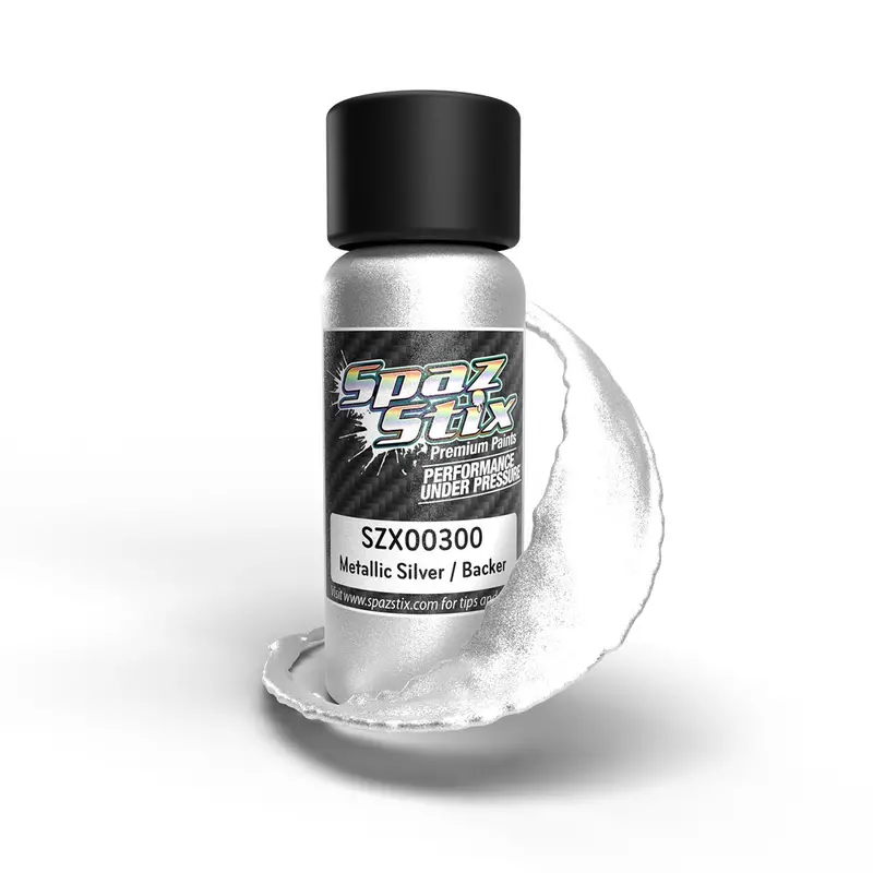 Spaz Stix - Metallic Silver/"Candy" Backer, Airbrush Ready Paint, 2Oz Bottle 1