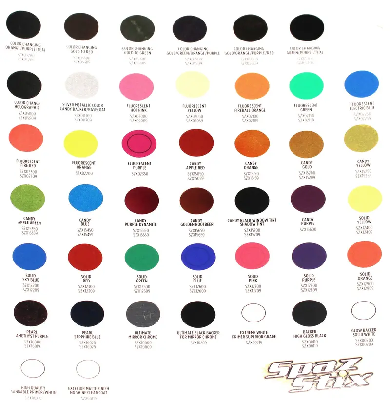 Spaz Stix - Paint Color Identification Card 1