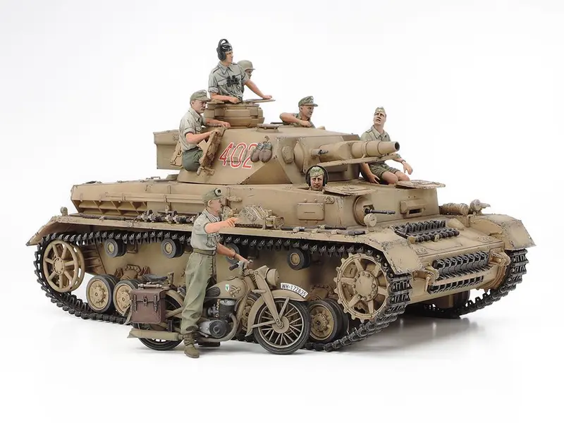 Tamiya - 1/35 German Tank Panzerkampfwagen Iv Ausf.F & Motorcycle Model Set "North Africa" 1