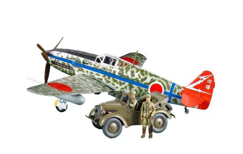Tamiya - 1/48 Kawasaki Ki-61-Id Hien (Tony) & Light Vehicle Kurogane Plastic Model Set 1