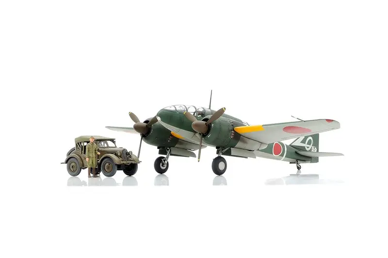 Tamiya - 1/48 Mitsubishi Ki-46 Iii Type 100 & 4X4 Light Vehicle Kurogane Plastic Model Set 1