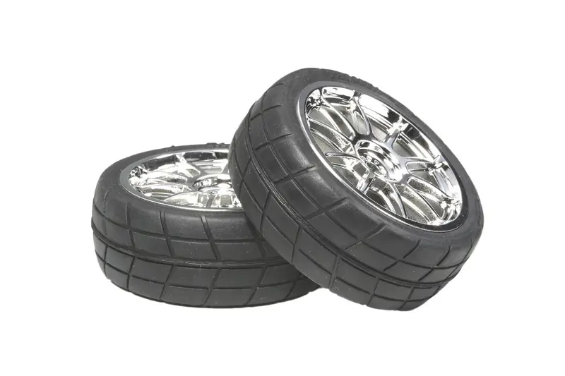 Tamiya - 24Mm 10-Spoke Metal Plated Wheel With Cemented Radial Tire, 0 Offset, Pair 1