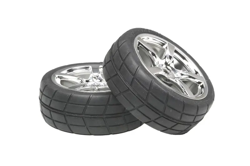 Tamiya - 5-Spoke Metal Plated Wheel With Cemented Radial Tire, 24Mm, Offset 0, 2Pcs 1
