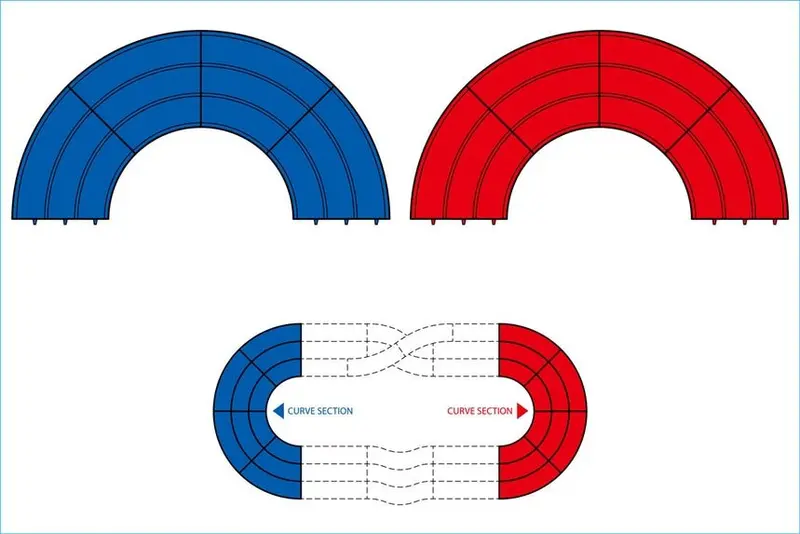 Tamiya - Japan Cup Junior Circuit Curve Section Set, Blue/Red, 4Pcs 1
