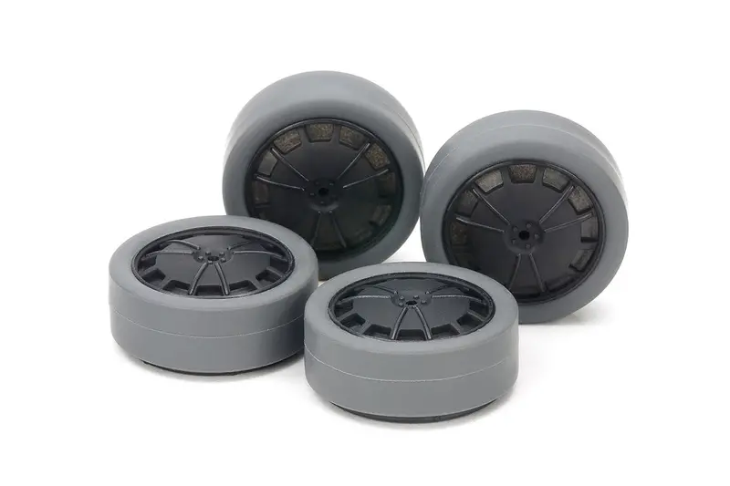 Tamiya - Jr 26Mm Tires/Carbon Wheels, Hard/Small Diameter/Low Profile, Gray 1