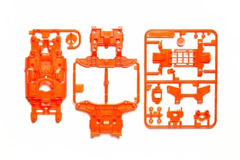Tamiya - Jr Ms Chassis Set, Fluorescent Orange, Mini 4Wd Station 1