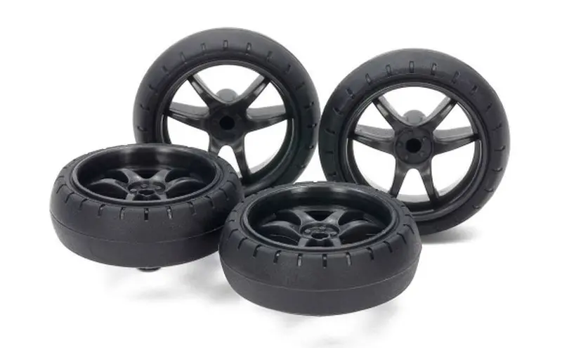 Tamiya - Large Diameter Low Friction Arched Tires (31Mm) & Carbon Wheels (V Spoke) 1