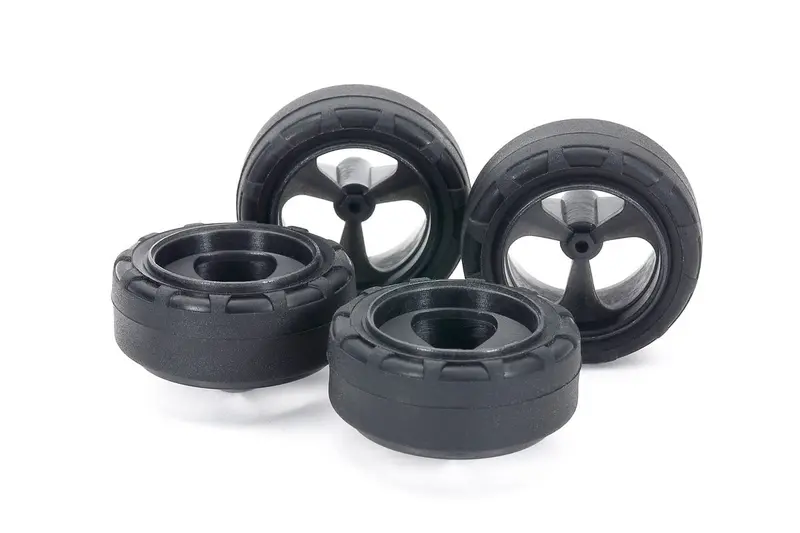 Tamiya - Small Diameter Low Friction Narrow Tires (24Mm) & Carbon Wheels (3-Spoke) 1