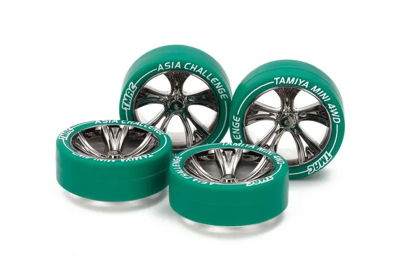 Tamiya - Small Diameter Low-Profile Tire & Black Plated A-Spoke Wheel Set (Asia Challenge) 1
