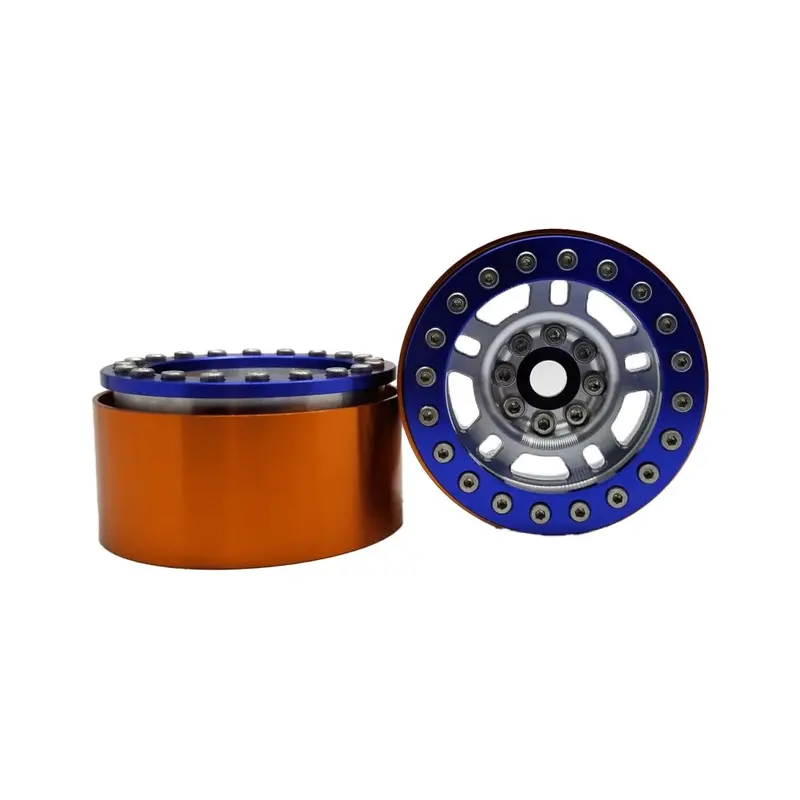 Team Knk - 1.9" Aluminum Beadlock Legacy Wheels - Natural With Blue Rings (Pr) 1