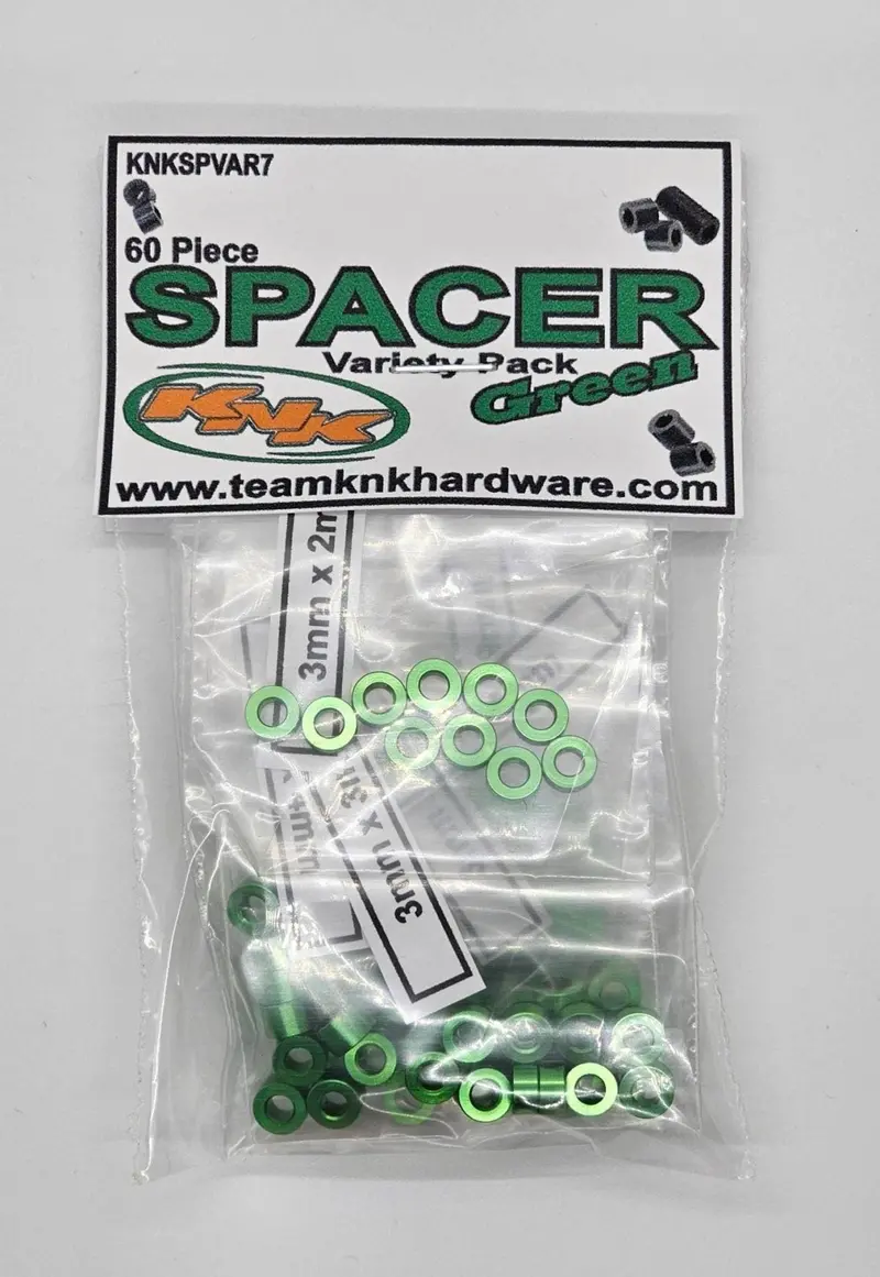 Team Knk - 60 Piece 3Mm Aluminum Spacer Variety Pack - Green 1