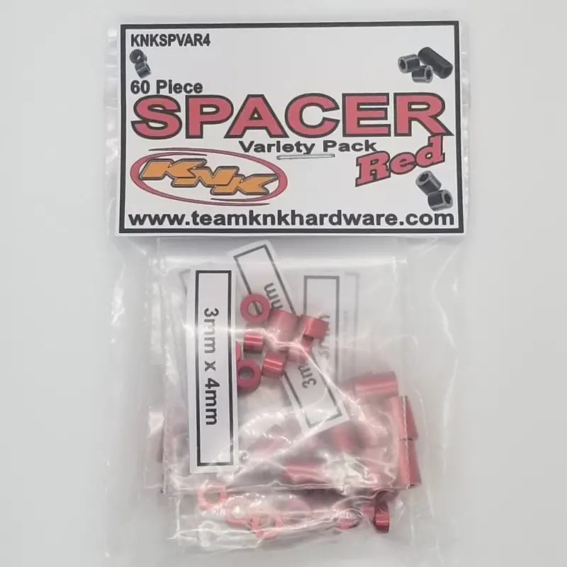 Team Knk - 60 Piece 3Mm Aluminum Spacer Variety Pack - Red 1
