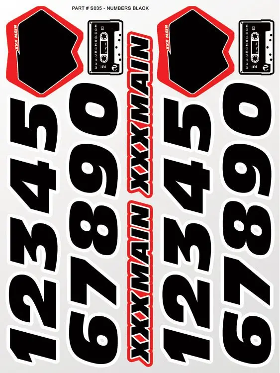 Xxx Main Racing - Numbers Black Sticker Sheet 1